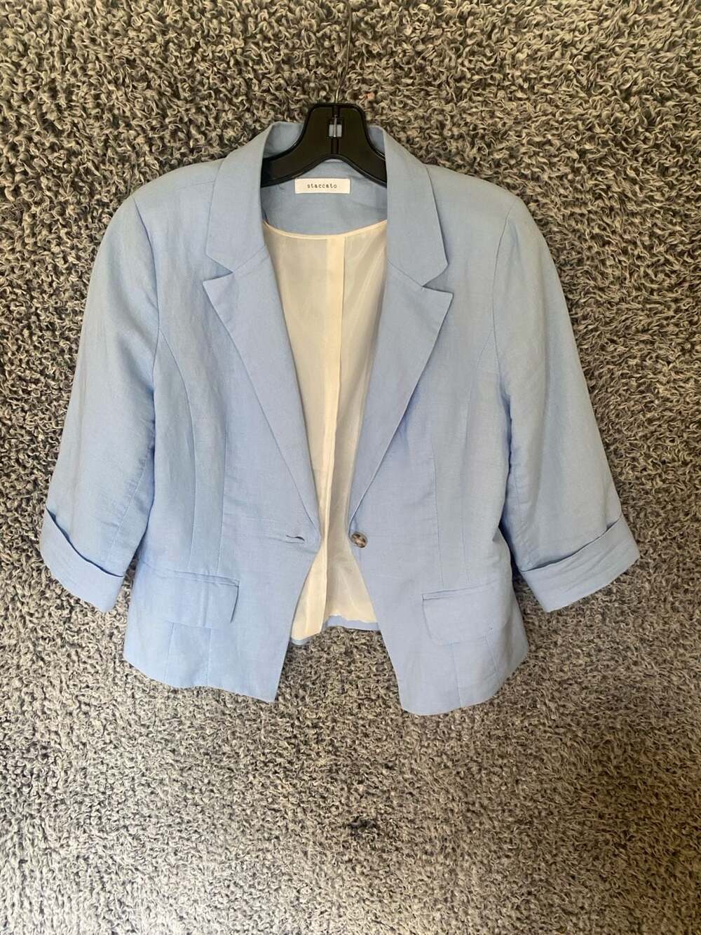Staccato Light Blue 3/4 Sleeve Ramie Cotton Blend Blazer Size Large